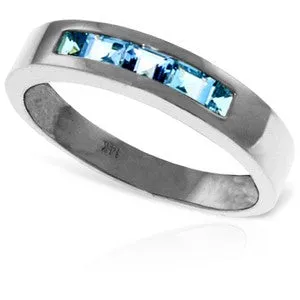 0.6 Carat 14K Solid White Gold Looking Glass Blue Topaz Ring