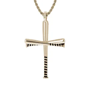 Black Grip Baseball Bat Cross Necklace | Gold