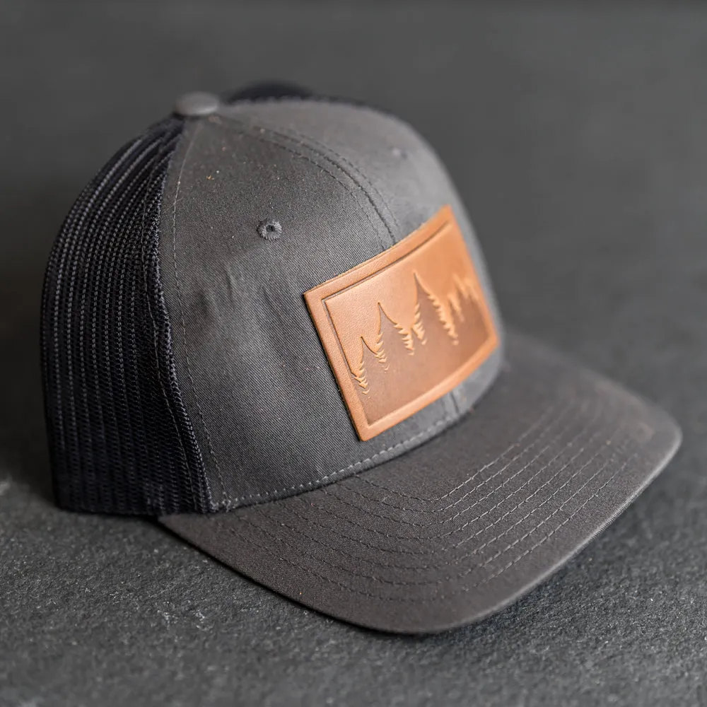 Cheery Mishaps - Leather Patch Trucker Style Hats - 30  Stamp Design Options