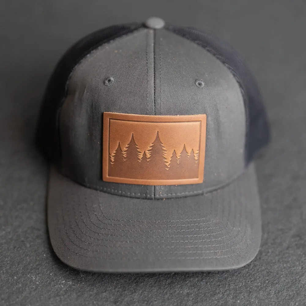 Cheery Mishaps - Leather Patch Trucker Style Hats - 30  Stamp Design Options