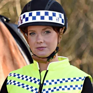 Equisafety POLITE Hi Vis Hat Band - BLUE Chequer Tape