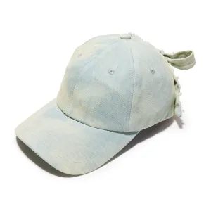 FADED DENIM BOW EMBELLISHED DENIM BASEBALL CAP