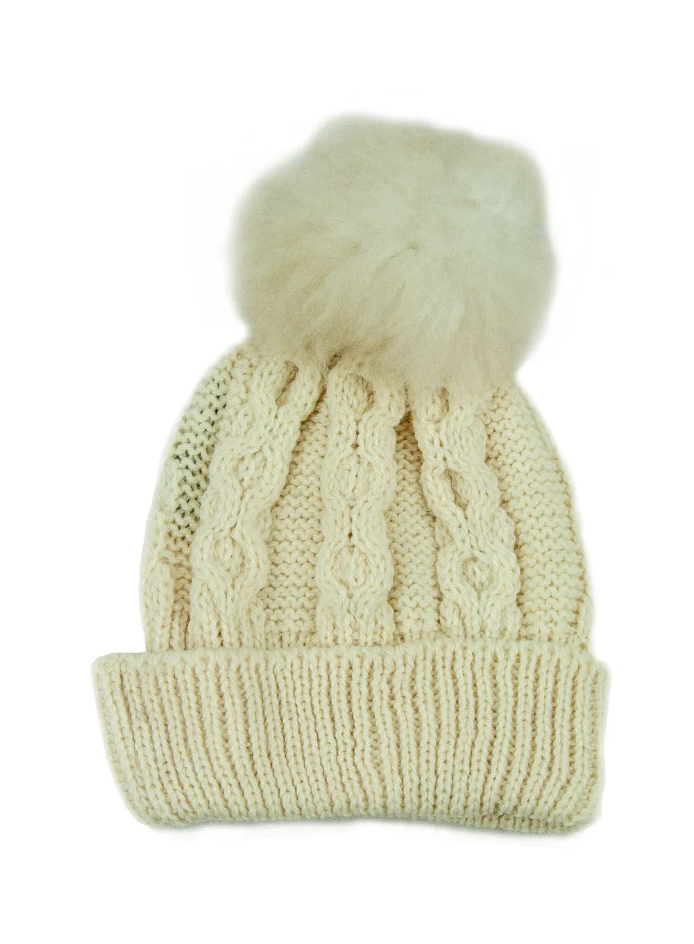 Genuine Sheepskin Bobble Aran Beanie Hat