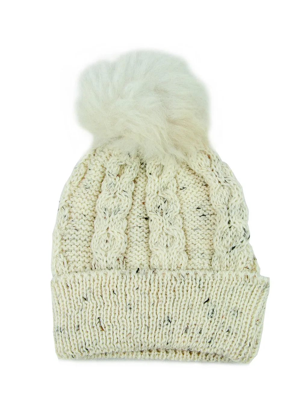 Genuine Sheepskin Bobble Aran Beanie Hat