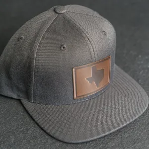 LIMITED EDITION - FLAT BILL Style Hat with Leather Patch - Dark Gray Hat - 30  Stamp Design Options