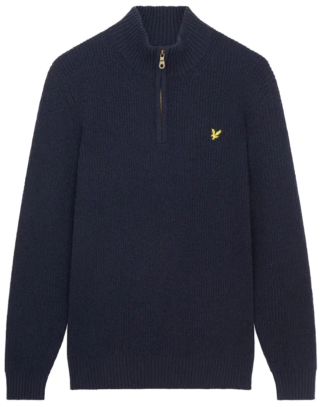 Lyle and Scott Mens Ribbed Quarter Zip Jumper Dark Navy