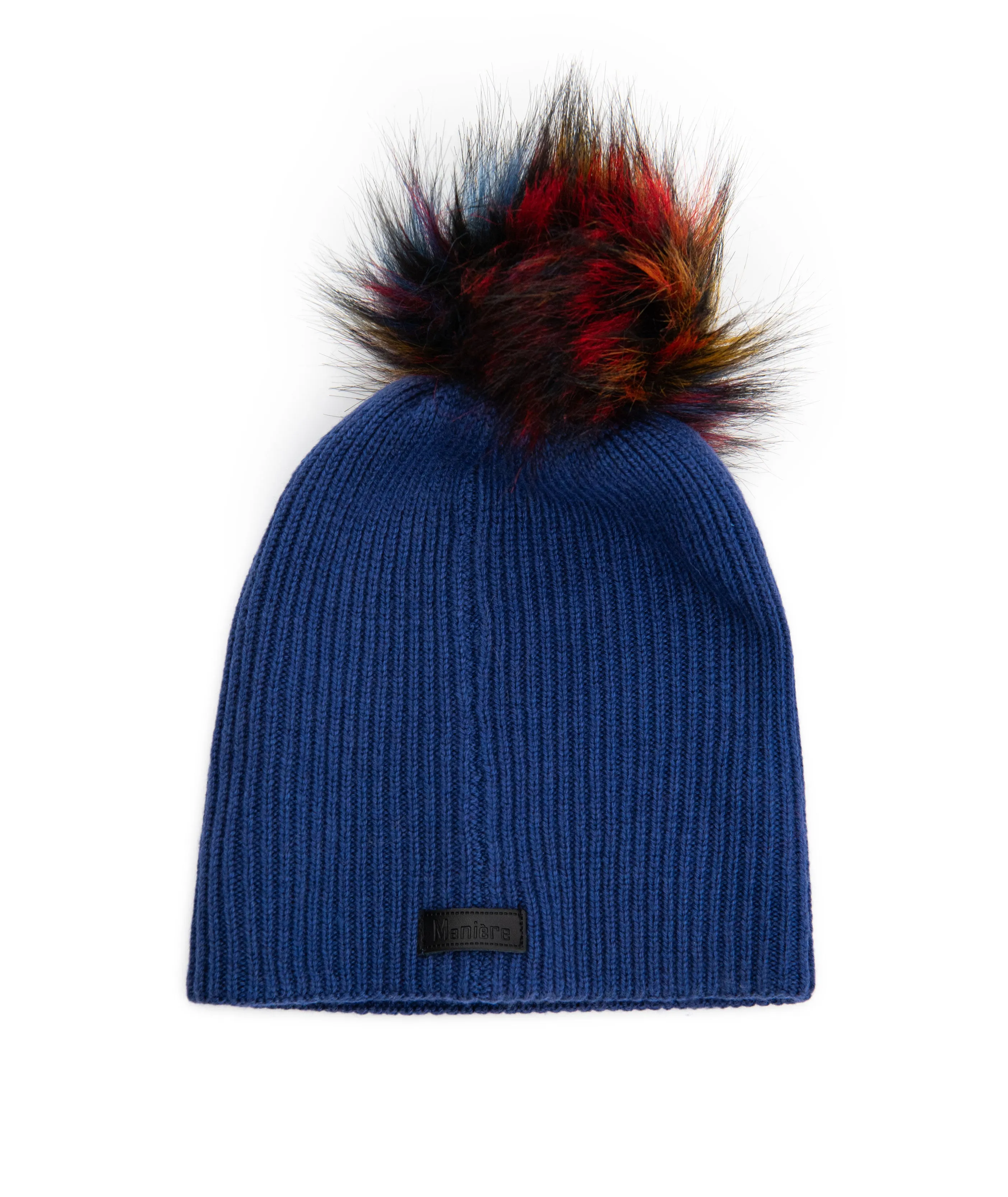 Maniere Cobalt Knit Wool Hat With Multi Pom