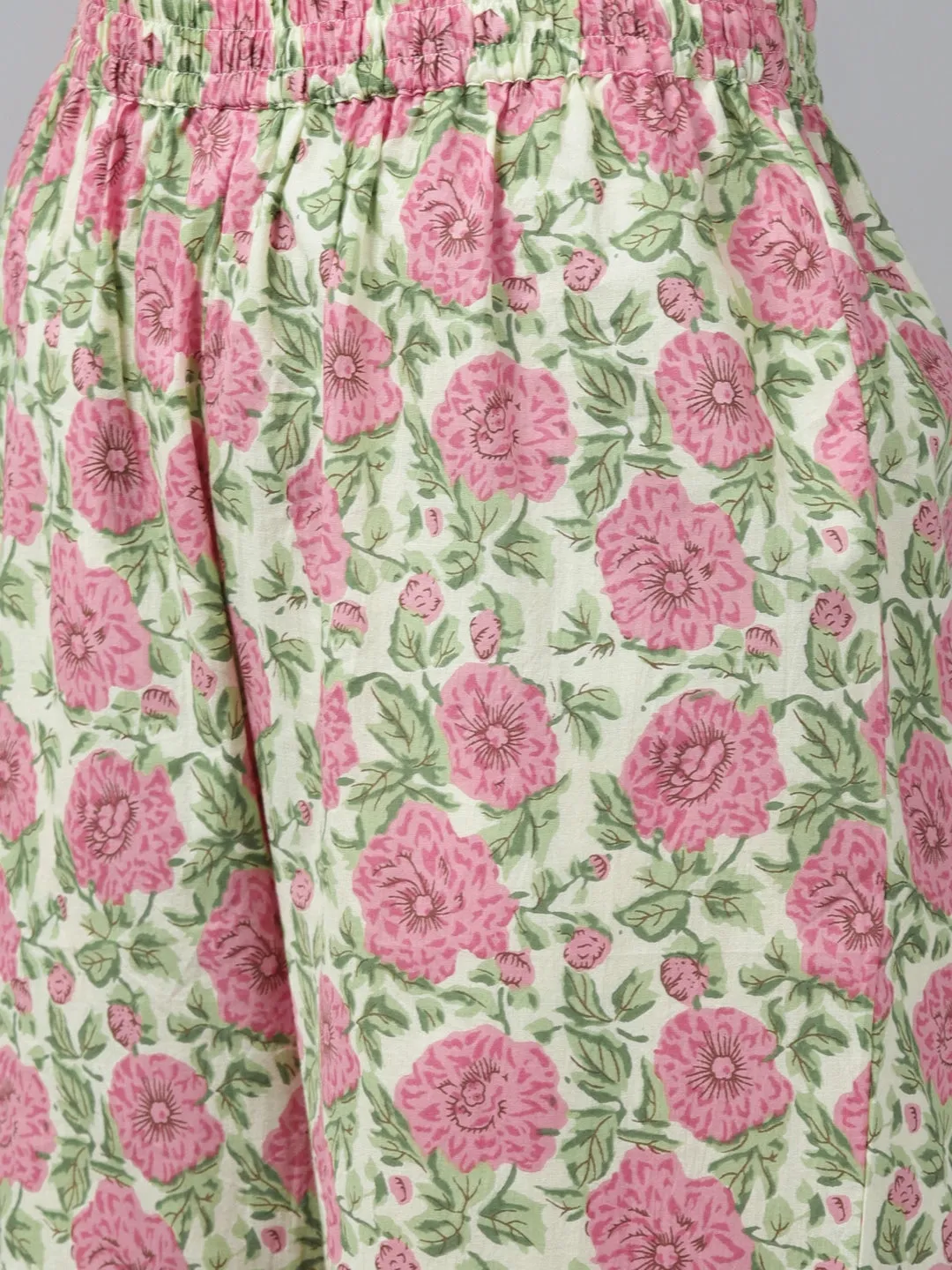 Pink & Green Floral Printed Dupatta Set