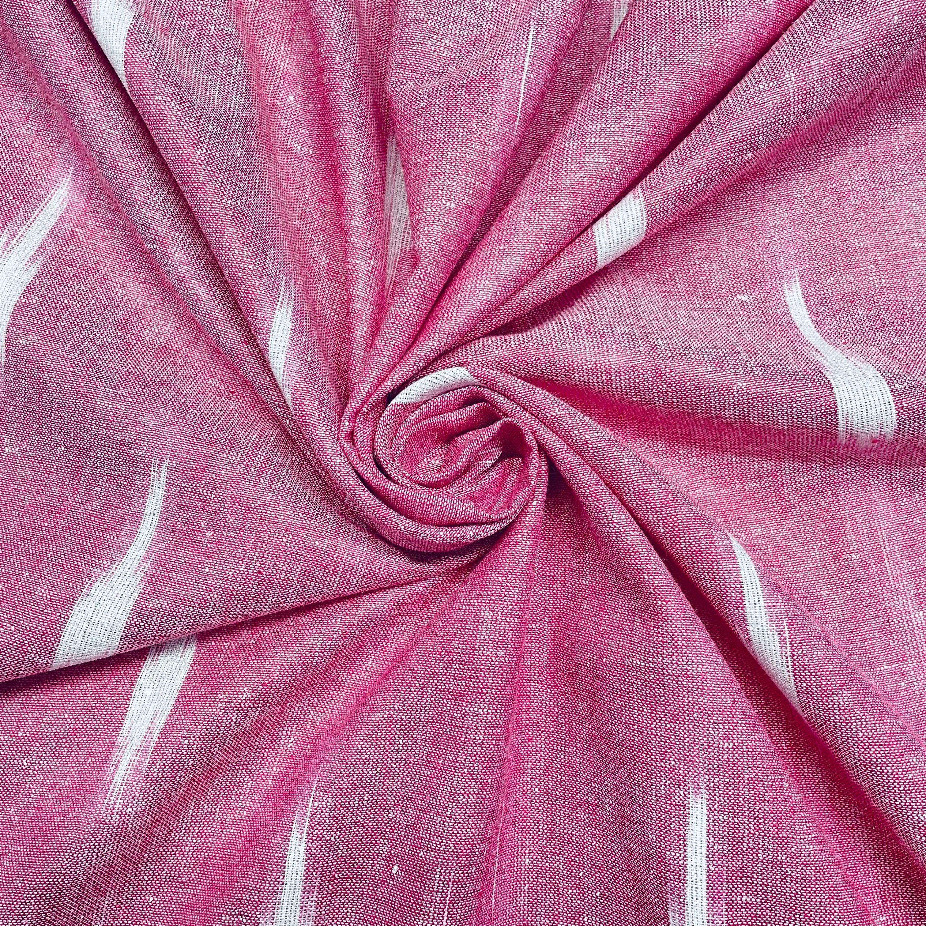 Pink & White Ikkat Print Cotton Fabric