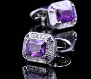 PURPLE CRYSTAL SILVER CUFFLINKS