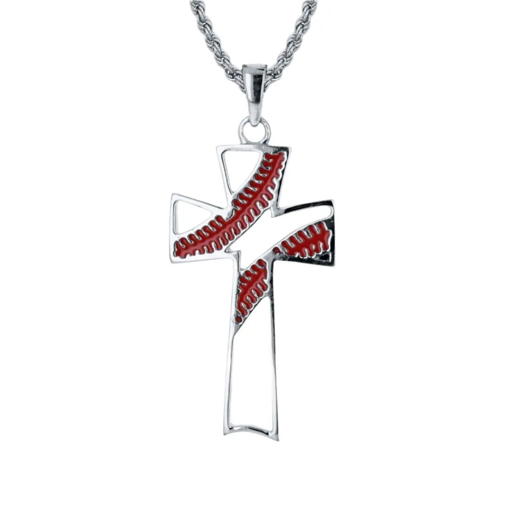 Red Stitch Baseball Cross Necklace | Gold