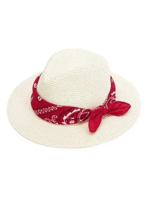 Straw Fedora Hat With Scarf